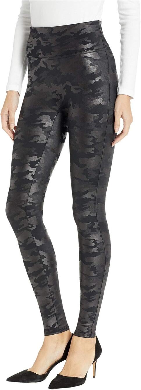 Spanx Women's Camo Faux Leather Leggings Black Size S High Rise Casual
